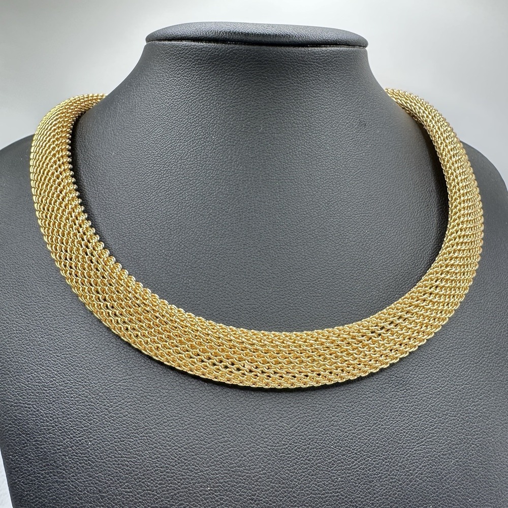 Vintage Gold Tone Mesh Necklace Choker Collar 14" - 16"